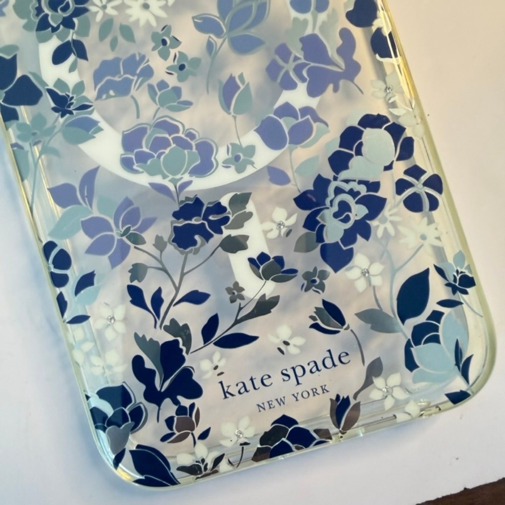 Kate Spade iPhone 14 Pro Max MagSafe Case Blue Floral Hardshell Protective